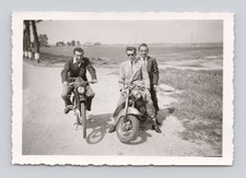 Old B&W Photo Italy 1956 Suited Men on Motorcycles on way to Pisa