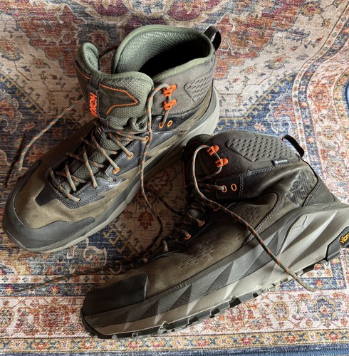 Men's Size 14 M HOKA Kaha GORE-TEX Black Olive Leather Hiking Boots 1112030-BOGR