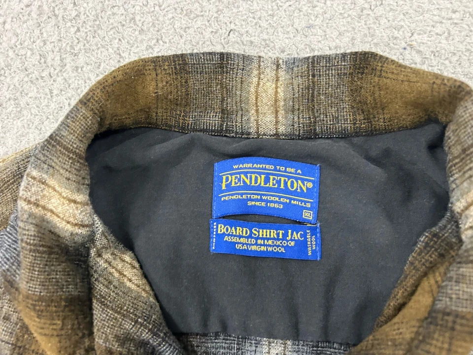 Vintage Pendleton Board Shirt Jac Mens Large Green Brown 90s Loop Collar Flannel - Image 3 of 4
