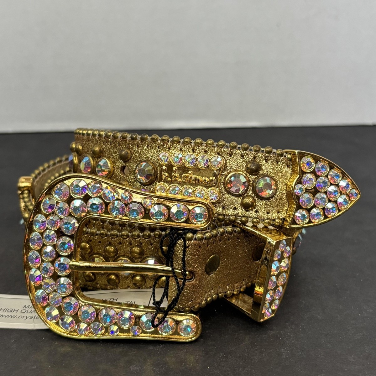 BB Simon Belt Crystallized with Swarovski Vintage BB Simon Swarovski Crystal Black Leather Belt (size  main image 3