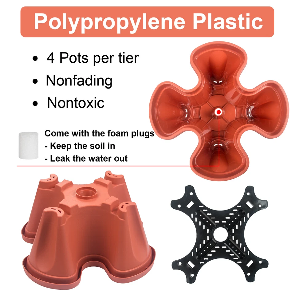 Maceta vertical apilable de 7 niveles con 4 ruedas y juego de herramientas de jardín Foto 2 de 4