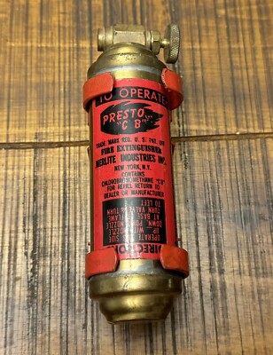 Vintage Presto  C B  Brass Fire Extinguisher Motorcycle Car w/ Bracket