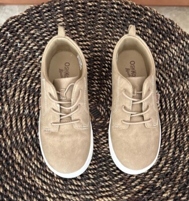 OshKosh B gosh Putney Lace Up Sneaker Shoe Boys Size 1 Tan Beige Oxford