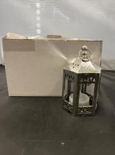 Vela Lanterns Mini Candle Lantern with Flickering LED Tea Light Candle Silver