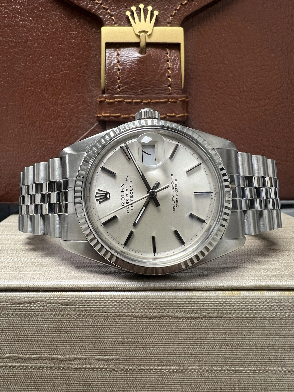 Mens Rolex Datejust White Gold Stainless Silver Dial 36mm Watch 1601