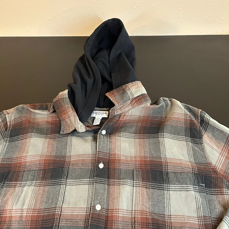 Arizona Jean Co. фланелевая рубашка куртка с капюшоном клетку пуговицы мужской 3XLT новый без ЯРЛЫКОВ - Изображение 3 из 4