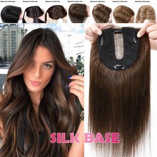 150 Topper Hairpiece Clip In Remy Human Hair Silk Top Toupee Wiglet Bangs Soft