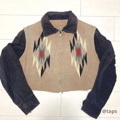 Chimayo Blanket Sports Jacket Size M Beige Navy Vintage 1930-40