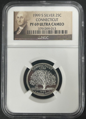 1999 S SILVER QUARTER 25C CONNECTICUT NGC PF 69 ULTRA CAMEO | eBay