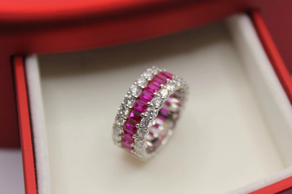 ORECCHINI ANELLO FASCIA ARGENTO ZIRCONI RUBINO E BIANCHI  BAGUETTE MIS 16 EXP - Immagine 4 di 4