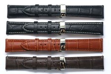 19mm Black or Brown Croco Embossed Leather Watch Strap SilverPush Button Clasp