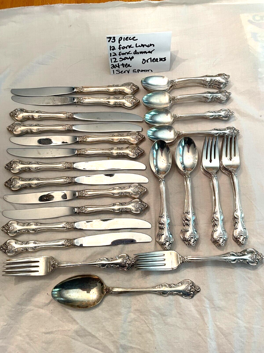 VINTAGE INTERNATIONAL SILVER PLATE ORLEANS FLATWARE FOR 12 73 PIECES FREE  SHIP
