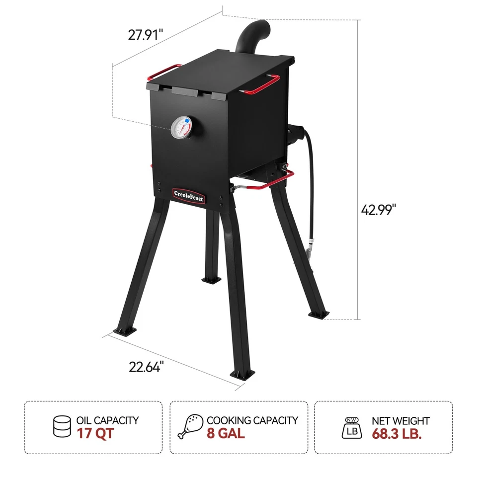 Creole Feast DF02B Outdoor Propane Deep Fryer, 17 Qt. 54,000 BTU Output, Black - Image 4 of 4