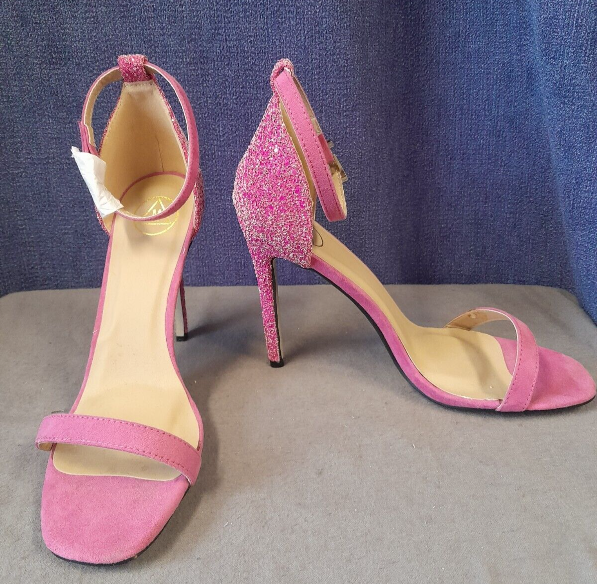 Pink glittery strappy slingbacks, MISSGUIDED, size 7, killer heels