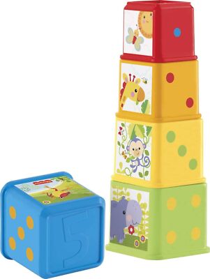 FISHER-PRICE Stapelblöcke, Spielzeug - 5 Würfel mit Strukturen, Figuren, Zahlen