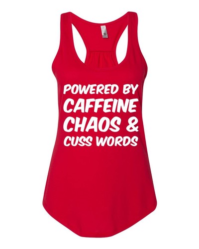 Powdered By Caffeine Chaos Cuss Words 6338 Gathered Racer Back Ladies Tank 1045 - Imagen 18 de 56