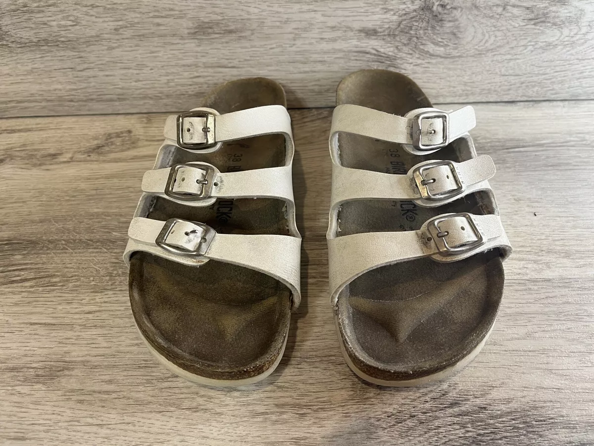 Women s Birkenstock Florida White Strap Slip on Sandals 38 7 eBay