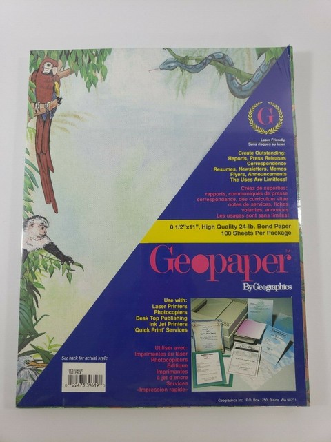 Geo Geopaper Computer Printer Letter 100 Sheets Paper Jungle Parrot ...