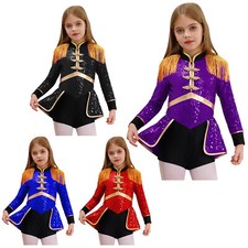 Kids Girls Ringmaster Circus Cosplay Costume Long Sleeve Leotard Halloween Party