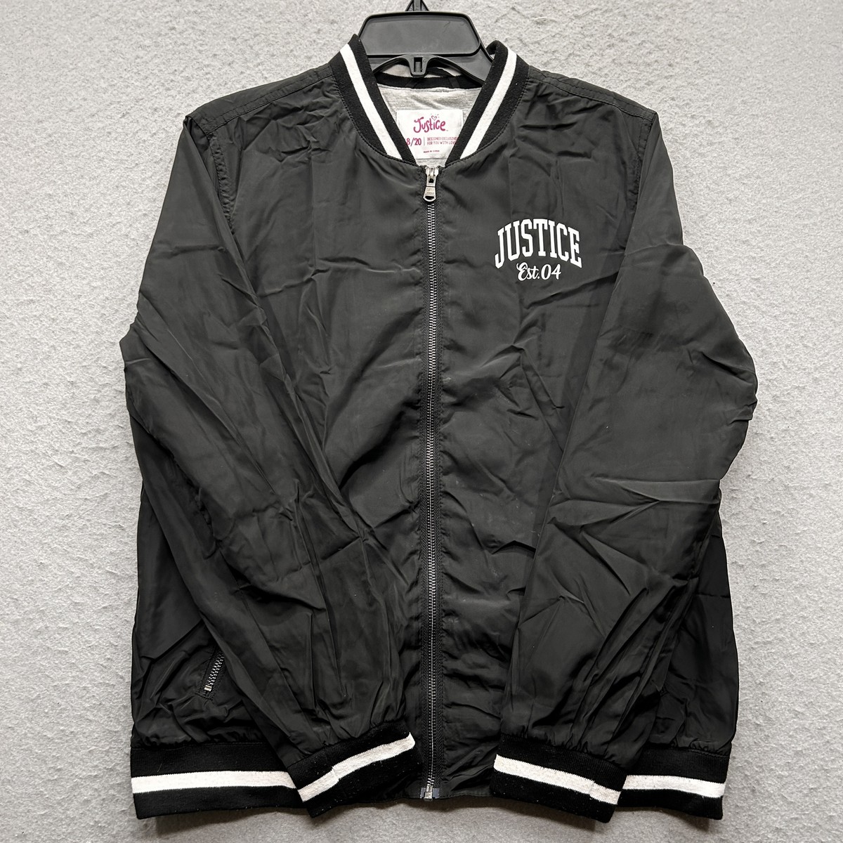 Justice Women's Size 18/20 Black Bomber Jacket Justice Est