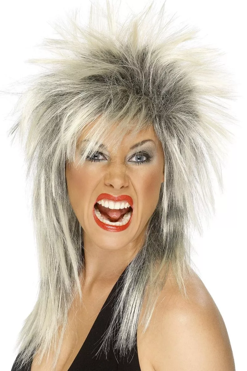80s Rock Diva Wig Blonde Tina Turner mullet Ladies Fancy Dress