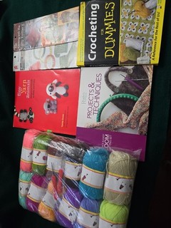 Lots Of Yarn Items Books Crocheting And Knitting