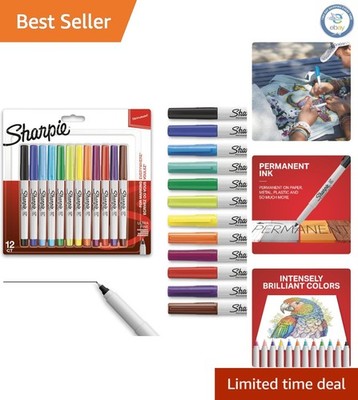 12 Count Ultra Fine Point Permanent Markers - Vibrant Assorted Colors Set