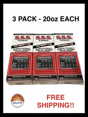 S.S.S. Tonic Liquid High Potency Iron, Vitamin B Supplement 20 Oz Each 3 Pack
