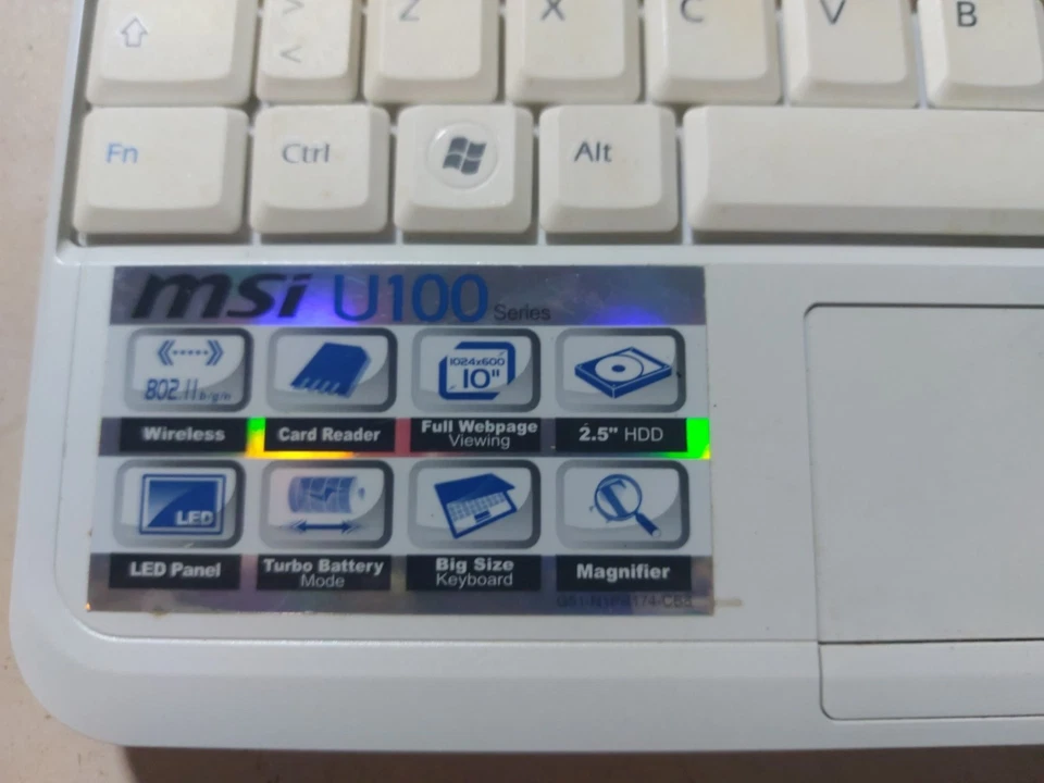 Pc Notebook MSI U100 MS-N011 Con Windows XP Pro Senza Carica Batterie Rif.S1 - Imagen 2 de 4