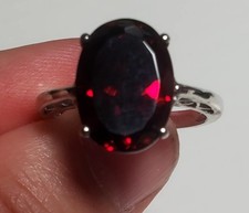 925 Sterling Silver Real Oval-Cut Red Garnet Ring Size 8
