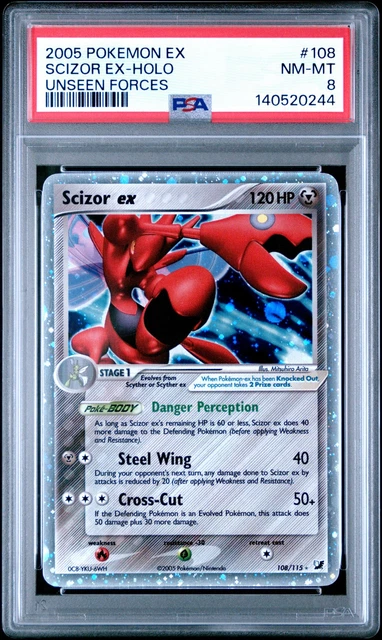 2005 POKEMON EX UNSEEN FORCES #108 SCIZOR EX-HOLO PSA 8