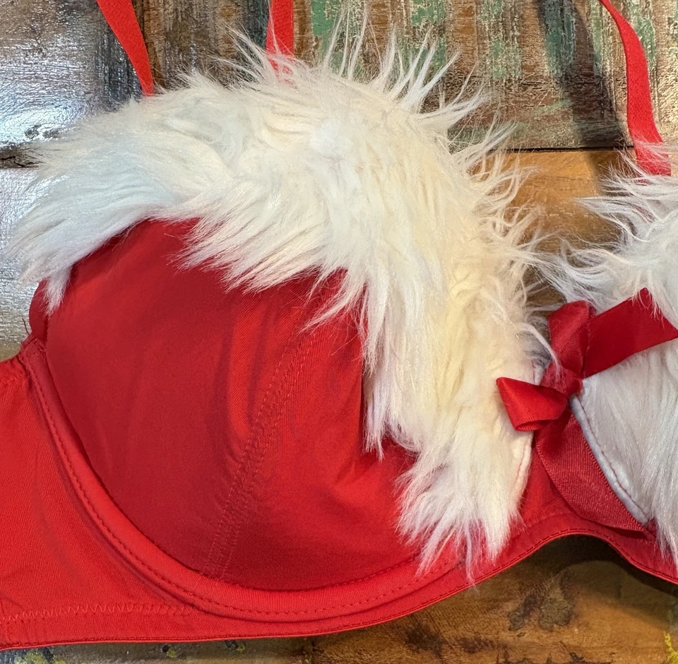 Christmas Holiday Red Santa Bra with White Faux Fur - Image 4 of 4