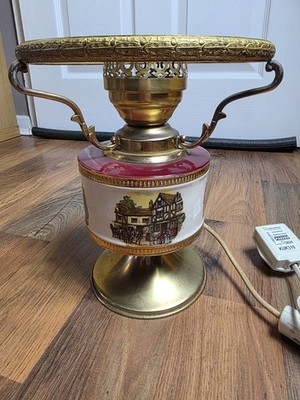 vintage victorian brass and ceramic lampic in full working order cottage core