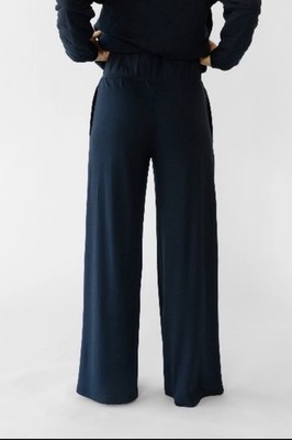 Cozy Earth Blue Navy Bamboo Rib Knit Wide Leg Lounge Pants Womens Sz Medium NWT