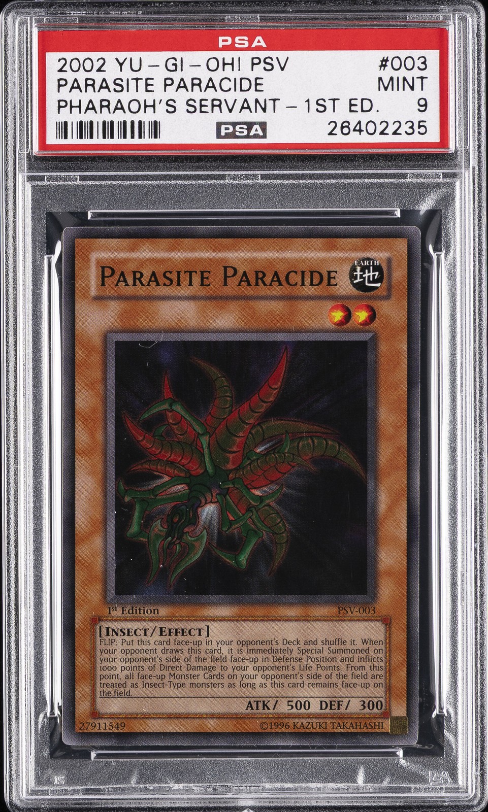 2002 YU-GI-OH! PSV-PHARAOH'S SERVANT 1ST ED #003 PARASITE PARACIDE PSA 9