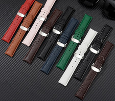 18/20/22mm Litchi Grain Leather Watch Strap Soft Band with Butterfly Clasp Wrist