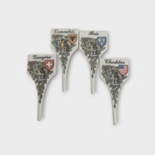 Set of Four Vintage Ceramic Cheese Markers Brie Camembert Gruyere & Cheddar
