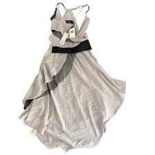NEW CUT25 Yigal Azrouel Smoke Grey Ruffle Mesh Leather Trim Maxi Dress Sz 6 NWT