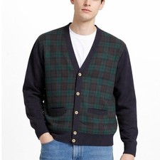 Vintage 80s Pendleton 100 Wool Cardigan Men Large Tartan Navy Green Made in USA