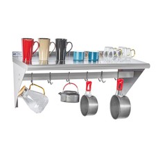 Hally Stainless Steel Shelf with 6 Hooks 18" x 36" Wall Mounted Pot Rack 350l...