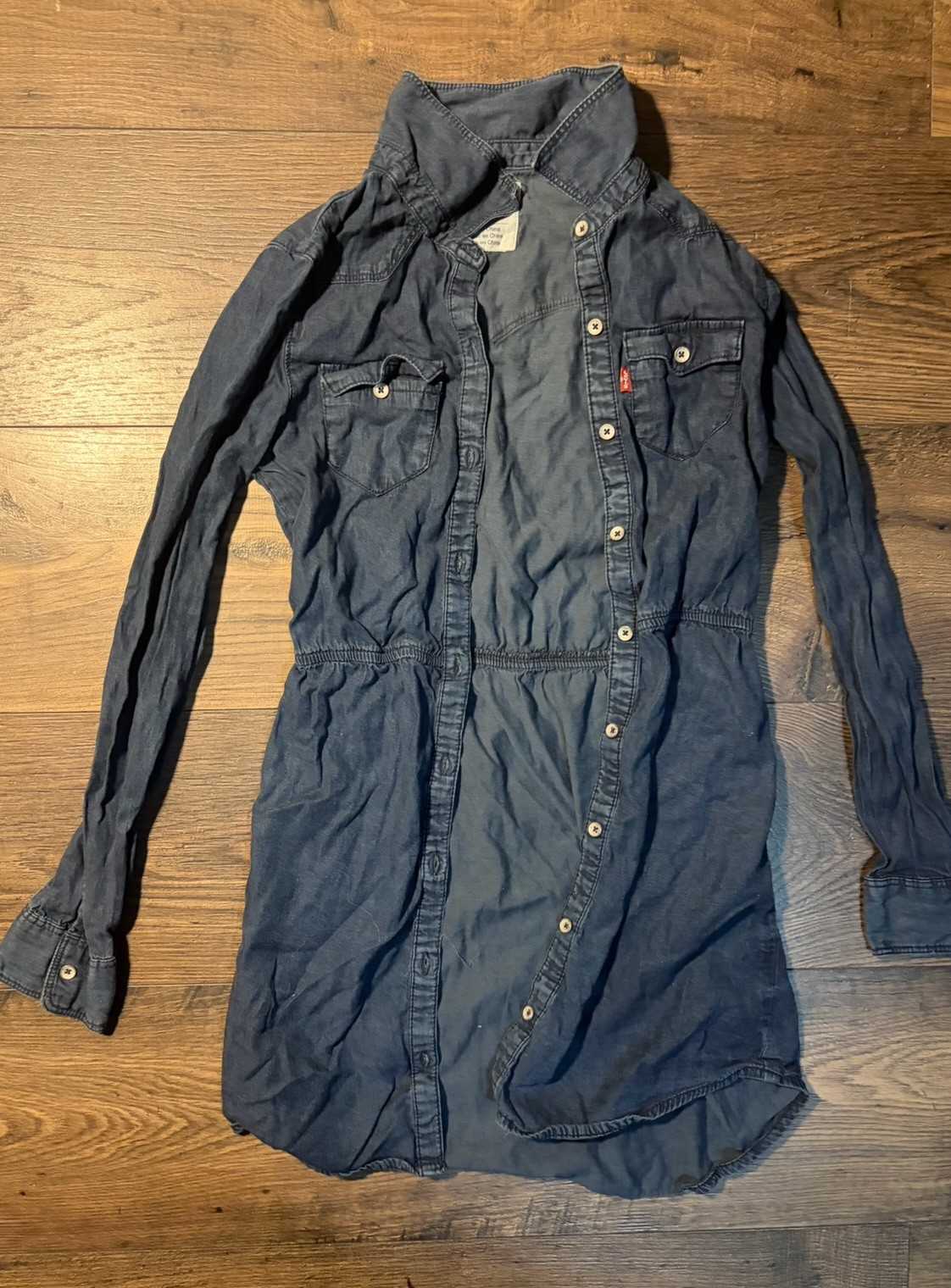 Levi's Blue Denim Shirt Dress Long Sleeve Collared Button Knee Length Size 10