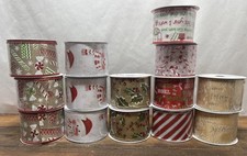 14 New Holiday Wired Ribbons Snowman Holly Candy, Cane, Stripe Gold Tree