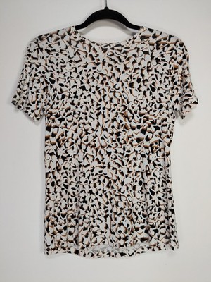 Nine West Size XS Soft Spun Leopard Print Short Sleeve Tee Shirt