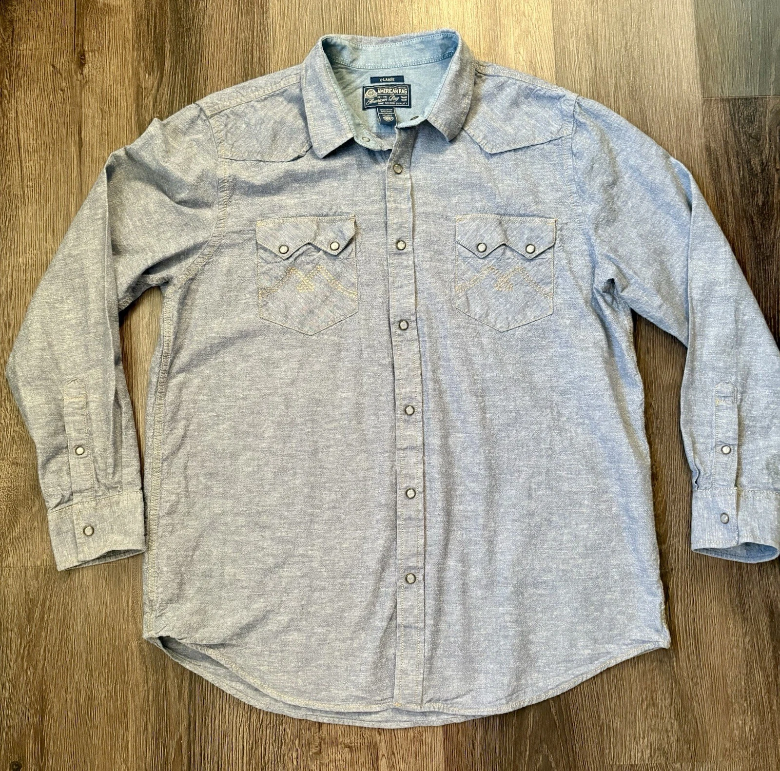 American Rag Button-Up Shirt Men’s XL Washed Cotton Linen Blend Snap Front