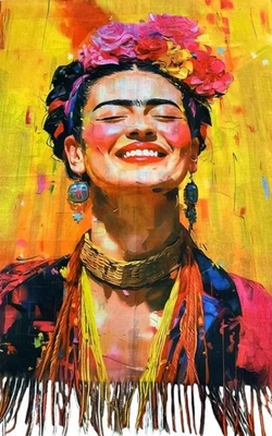 MARKENLOS Künstlerschal Damen Tuch 20% Wolle edel Halstuch Frida Kahlo Winter W3302