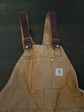 VTG Carhartt Dark Brown Duck Canvas Overalls Duck FR Bib 38x32 Made in USA