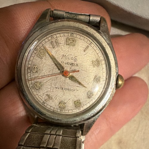 Milos 17 Jewels Vintage Mechanical Manual Silver Dial Arabic Watch Expansion