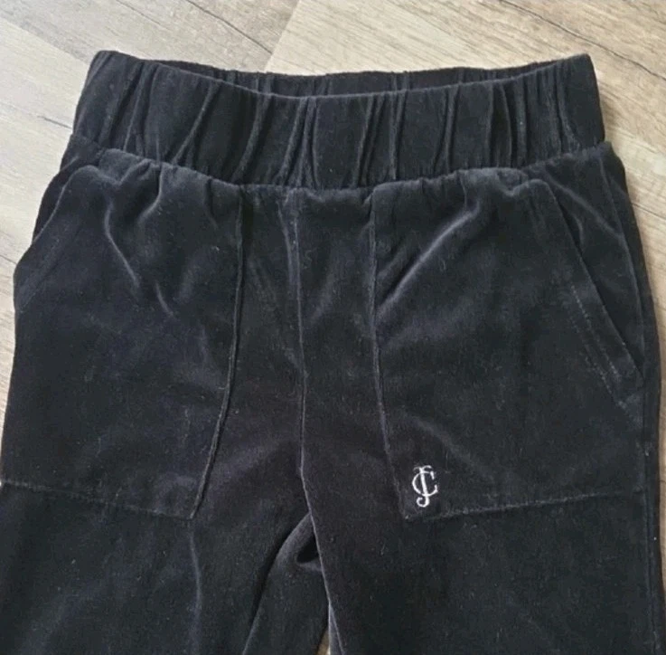 Juicy Couture Youth Girls S 7 Black Velour Joggers Elastic Waistband Crown - Image 2 of 4
