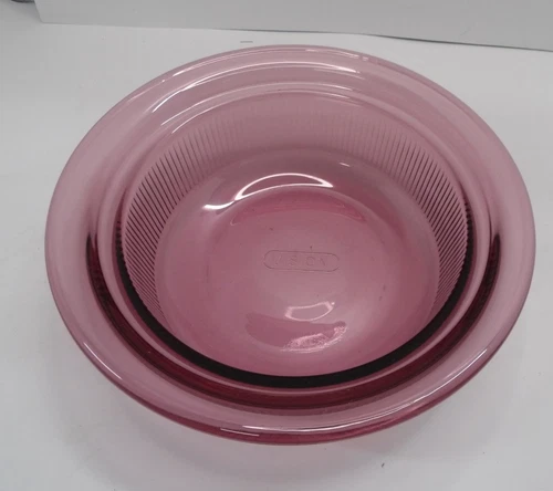 Vintage VISION Cranberry Glass Bowl Ribbed USA