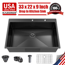 33x22in Undermount Workstation Bar Kitchen Stainless Steel Sink with Bottom Grid